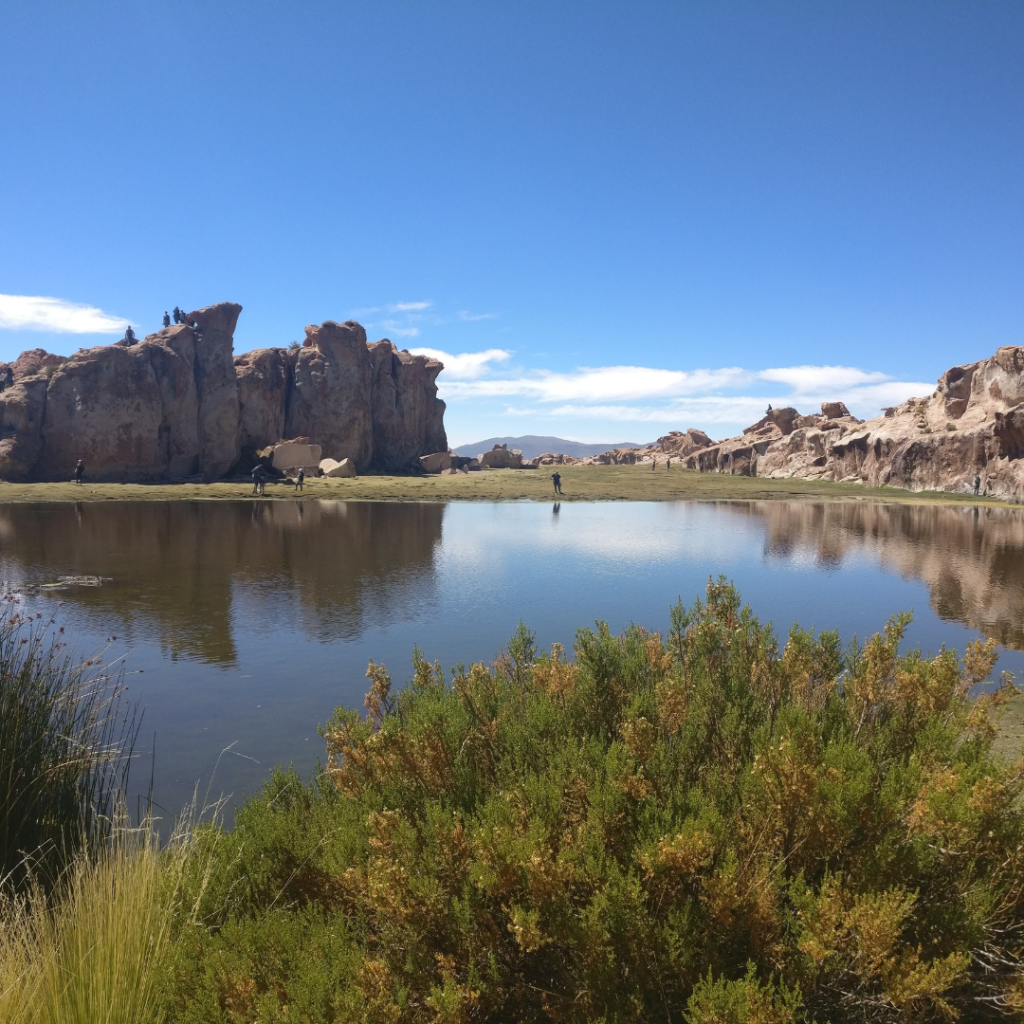 View of the Laguna Negra and volcanic rocks, Valle de las Rocas, Andean Plateau, the Bolivian altiplano, Andes Mountains, Pachamama, Potosí Department, Bolivia